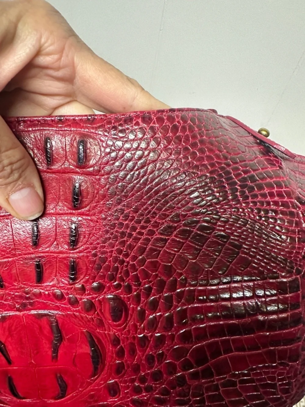 Brahmin Jacqueline Croc-Embossed Hobo in Wine Red